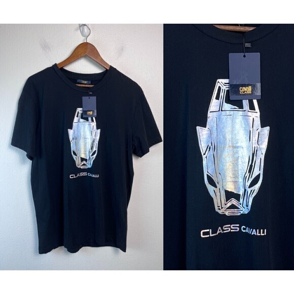 Cavalli Class Black Men Size XL Graphic Cotton Crewneck Short Sleeve Tee Shirt - Picture 4 of 7